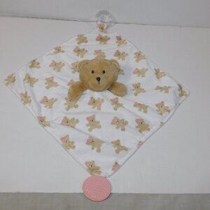 Modern Baby Tan Bear Pink Security Blanket Bow Baby Lovey Nunu Soother teether